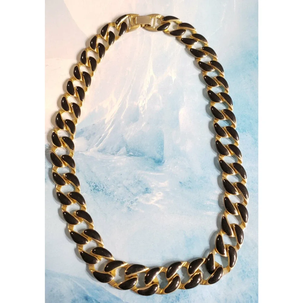 Vintage‎ Black Enamel Necklace Gold-tone, 17